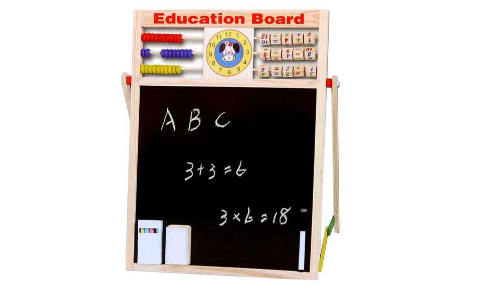 Дървена ученическа дъска с английска азбука и цифри,сметало и часовник