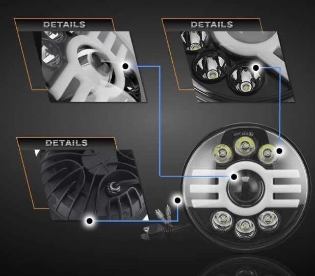 Комплект от  LED фарове 7" инча 18см 12V-24V къси/дълги