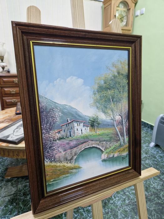 Чудесна антикварна белгийска картина масло върху платно