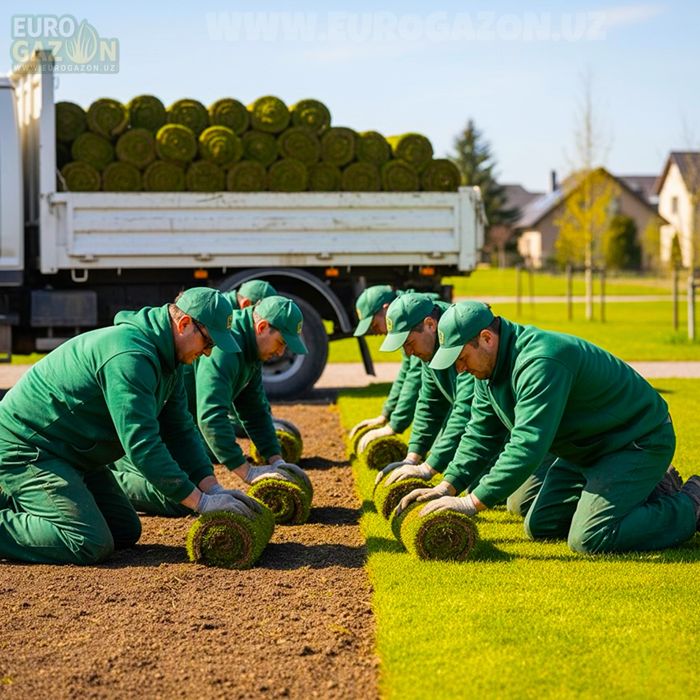 Gazon | Газон | установка рулонного газона