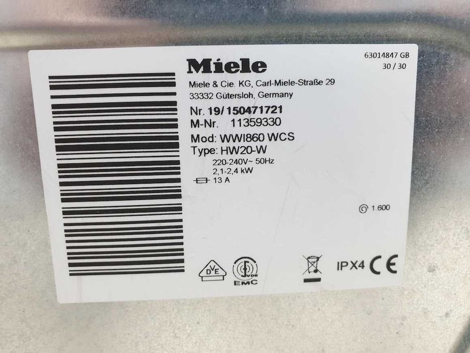 UK Miele 1600rpm 9кг Wi-Fi TwinDos Пералня Миеле 12м Гаранция
