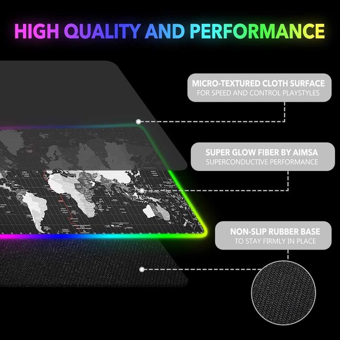 Mousepad gaming LED XXL 7 culori RGB 4 moduri de iluminare USB 90x40cm