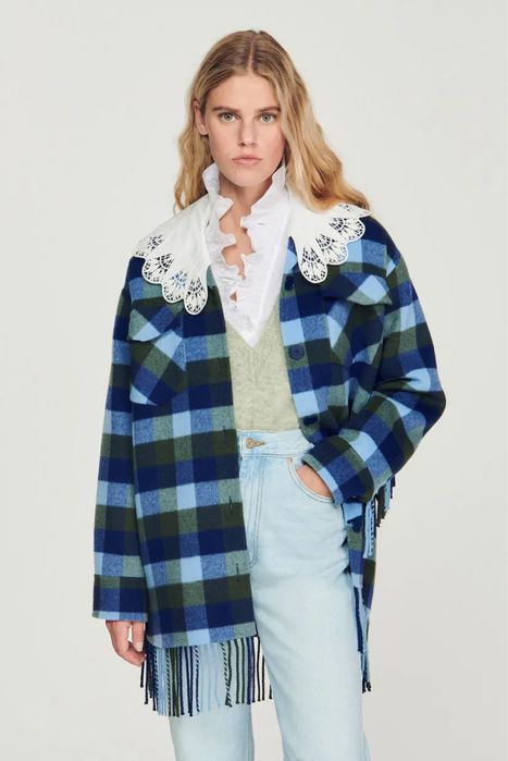 Jachetă Sandro din lână cu franjuri