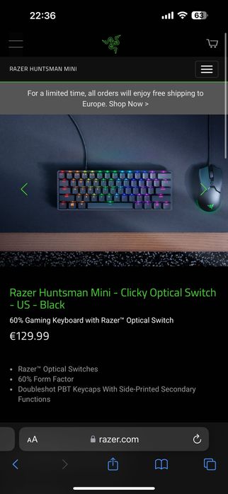 Gaming Клавиатура Huntsman Mini Razer
