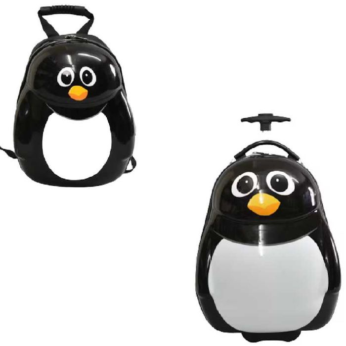 Комплект Mercado Trade, Куфар и раница, За деца, Пингвин, Черен
