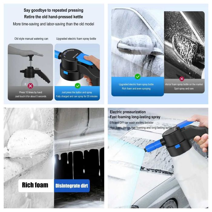 Акумулаторен електрически пенообразувател за автомивки и дома 1.5л
