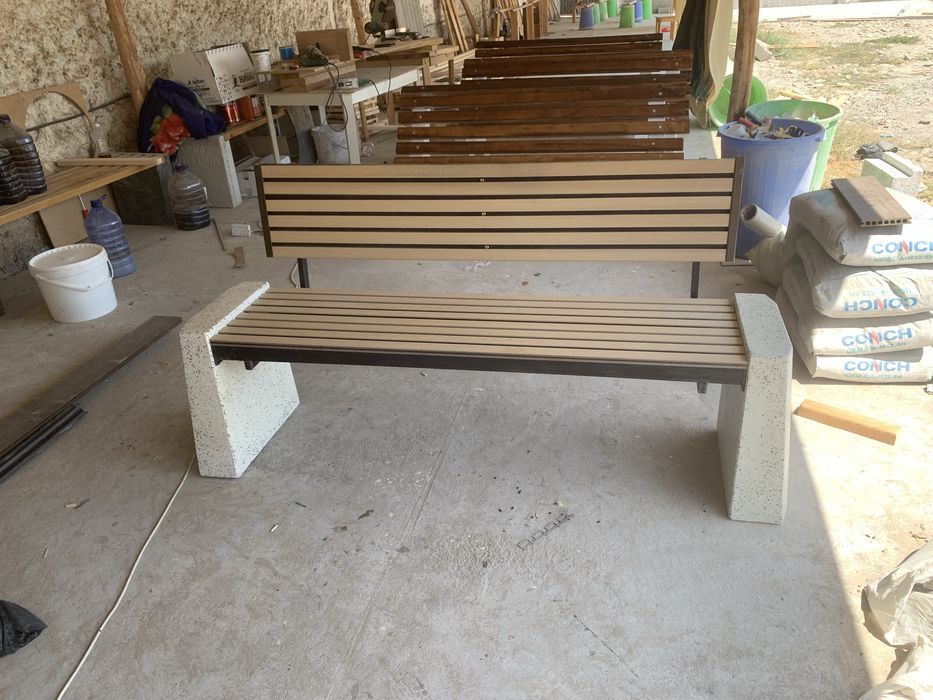 Скамейка из ДПК мраморная бетонная. Mramor skameka beton DPK