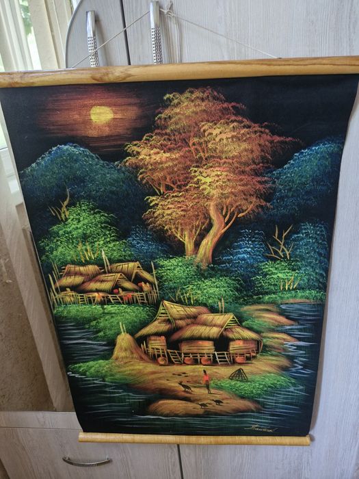 настенная картина в технике батик или росписи по ткани, Ханчжоу.