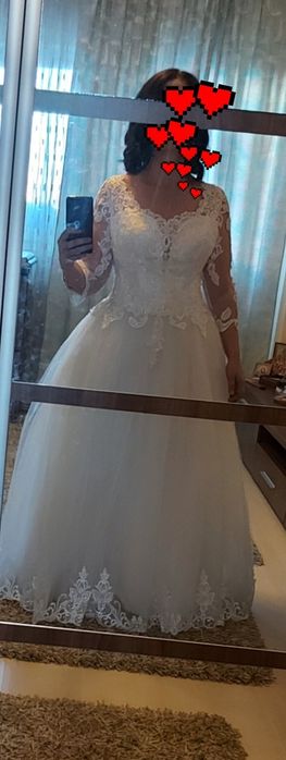 Rochie de mireasa cu corset reglabil din dantela si satin