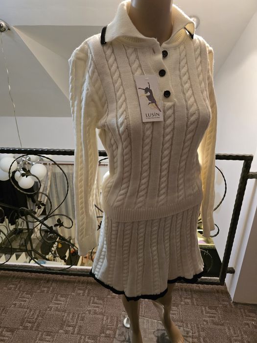 Set de tricotaje dublu cu guler polo de damă