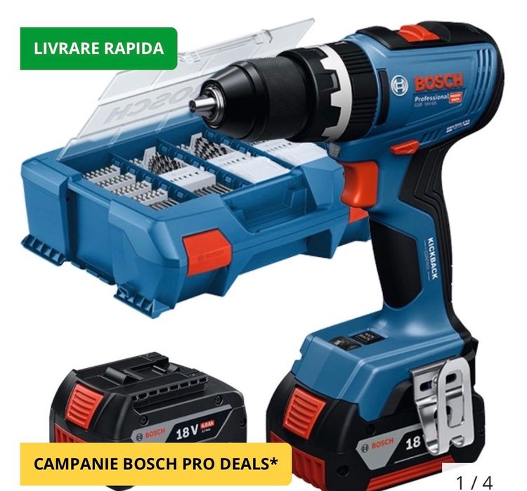 Masina de gaurit Bosch GSB 18V-65, motor fara perii, pachet complet