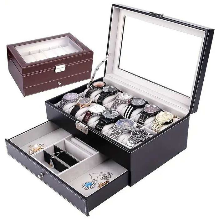 Луксозна кожена кутия за съхранение на часовници в различни размери