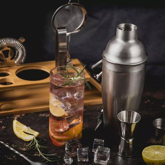 Set barman pentru bauturi, cocktailuri, shaker, 13 piese, argintiu,