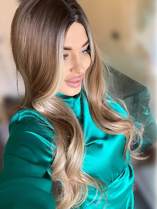 Peruca  semi naturala blond miere  lunga , maro , cadou spray peruca