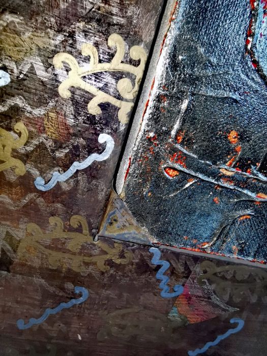 Антикварна картина масло платно смесена техника дърво орех Н.Певичаров