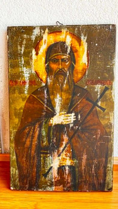 Ръчно рисувана икона на св,Симеонъ Стълпник