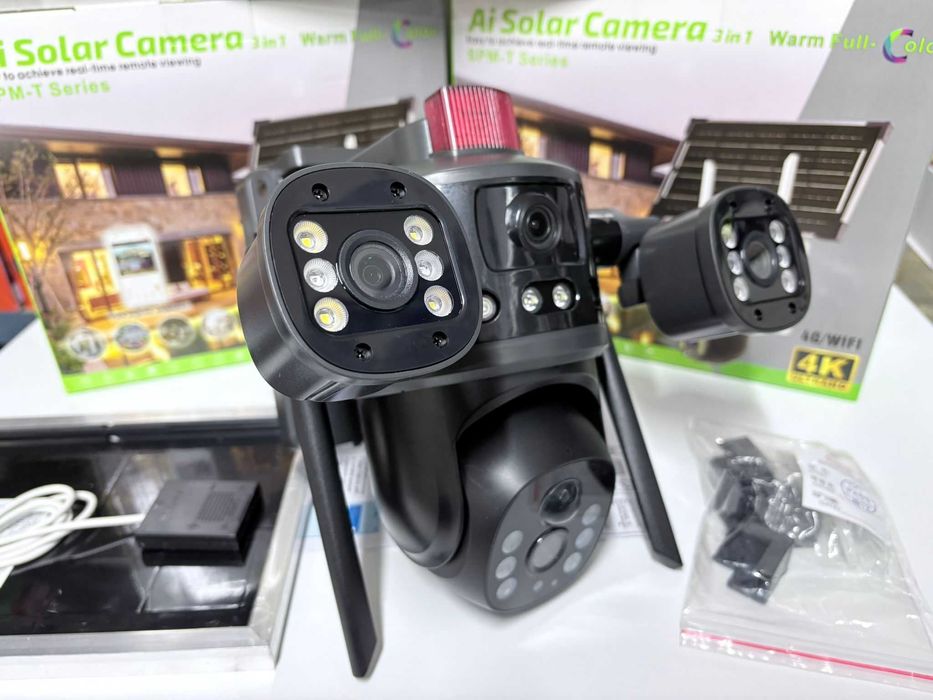 Camera Supraveghere Tripla 4G 16Mp Incarcare Solara + Micro Sd 64gb