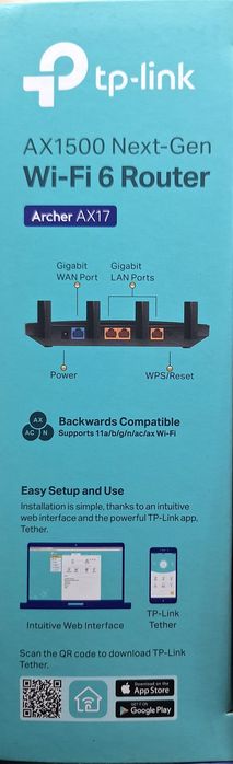Безжичен рутер TP-Link Archer AX17, двубандов Gigabit AX1500, Wi-Fi 6,