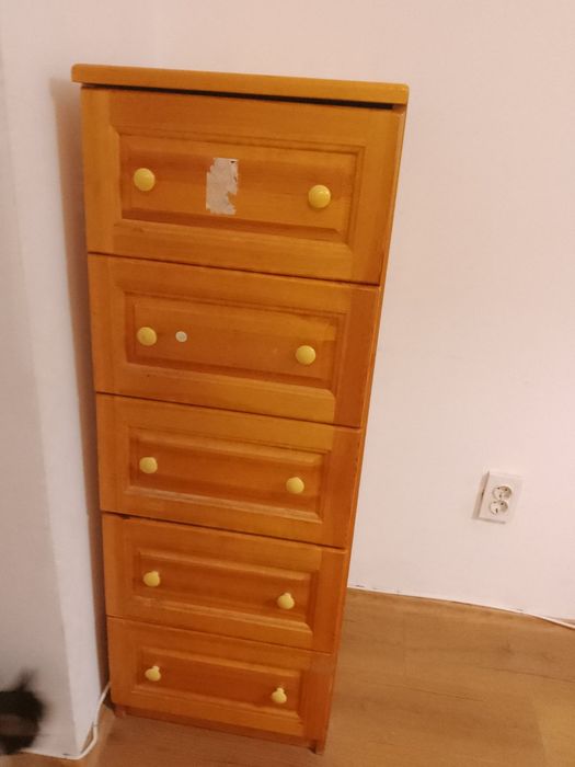 Дървен скрин от чам с 5 дълбоки чекмеджета