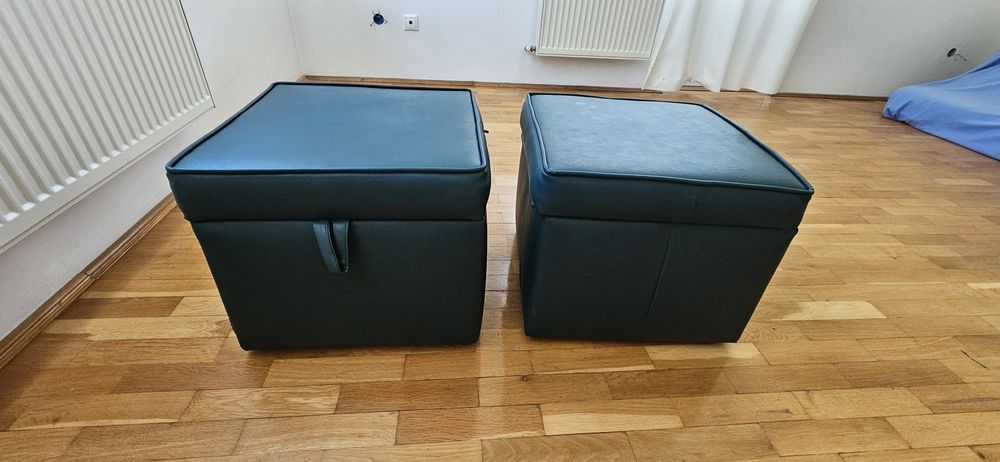 Set 2 tabureti cu depozitare din piele ecologica
