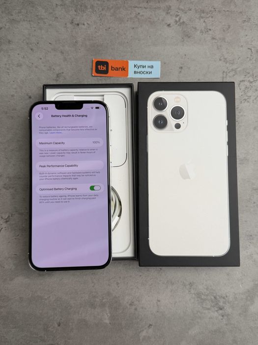 100% Батерия! КАТО НОВ! iPhone 13 Pro Max * Лизинг от 15€/мес  Silver - бял / сив