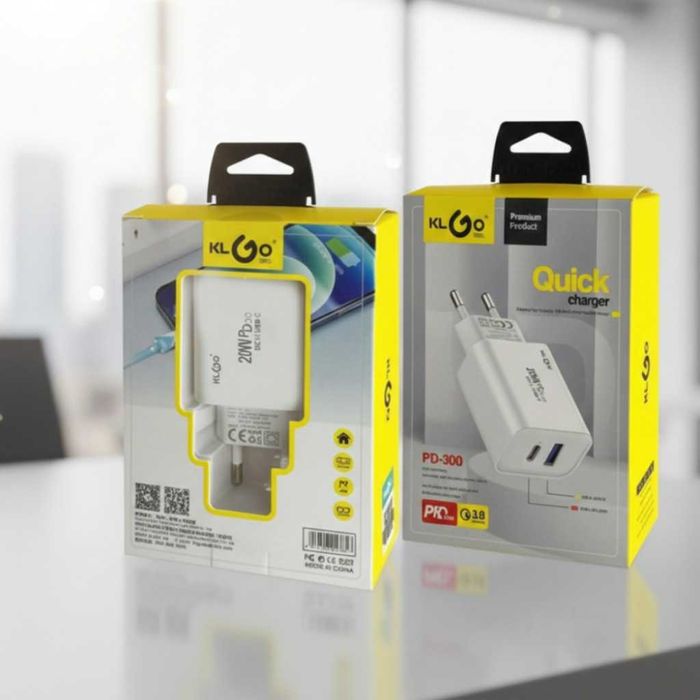 Адаптер за бързо зареждане KLGO PD-300, USB-A/USB-C, FAST CHARGING 20W