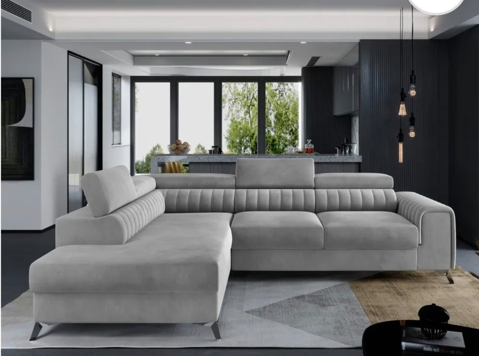 Ъглов разтегателен диван с ракла- цвят СИВ