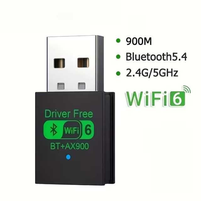 Безжичен адаптер Wifi 6 + Bluetooth 5.4, USB, 900Mbps, 2.4/5.8Ghz за лаптоп, компютър