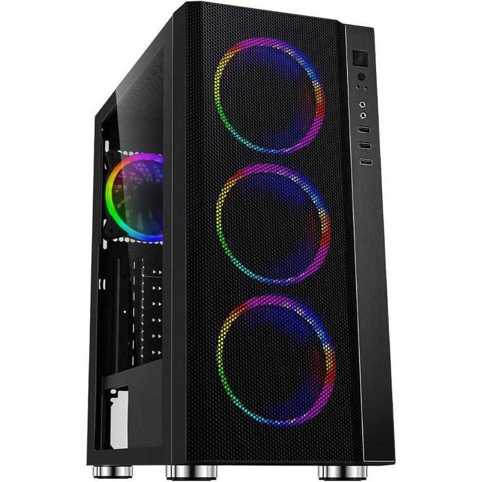 Carcasă Gaming RGB 4 Ventilatoare ATX Mesh Sticlă Securizată Garanție 24L