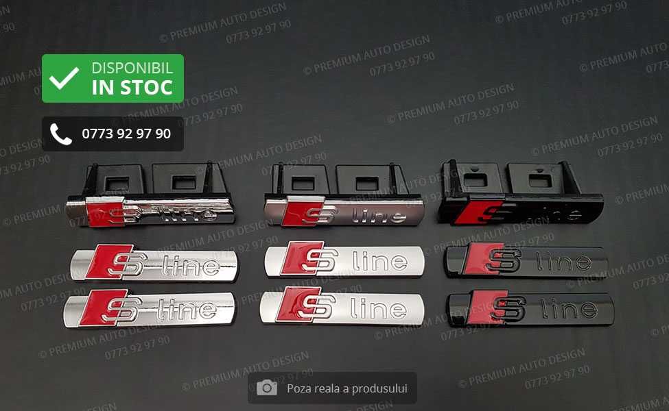 Set embleme / sigle metalice - Audi S line (grila + aripi)