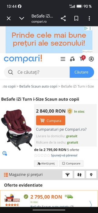 Scaun Auto Be Safe  Izi Turn I Size, impecabil