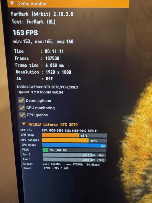 RTX 3070 Gaming OC 8GB, servisata, temperaturi bune