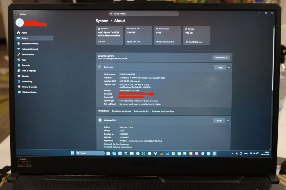 ASUS TUF A17 Ryzen 7, 24GB, GTX 1660 Ti