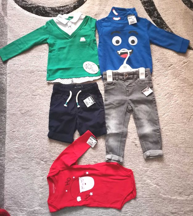 Lot de 5 buc de haine noi, 80 cm băieți, Inextensio