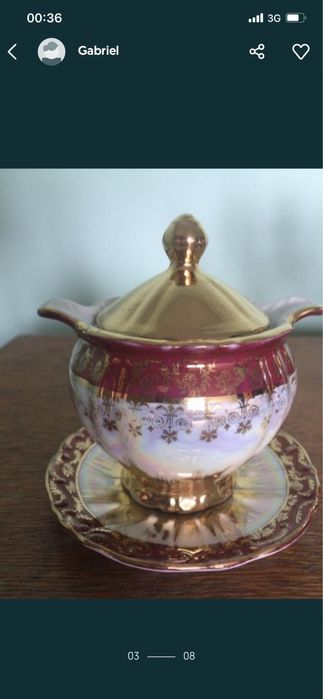 Set  de cafea/ceai  din portelan fin de bavaria cu foita de aur/70 ani