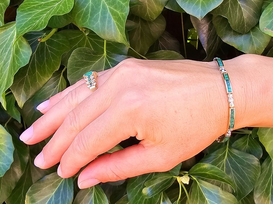 Set din aur galben cu diamante și smaralde naturale 17,58 grame