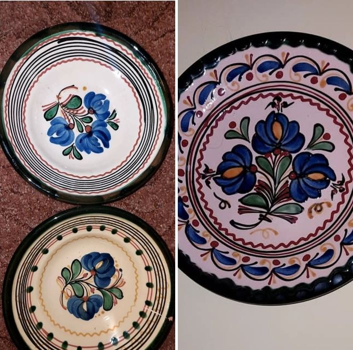 Set 3 farfurii tradiționale vechi ceramică pictate manual