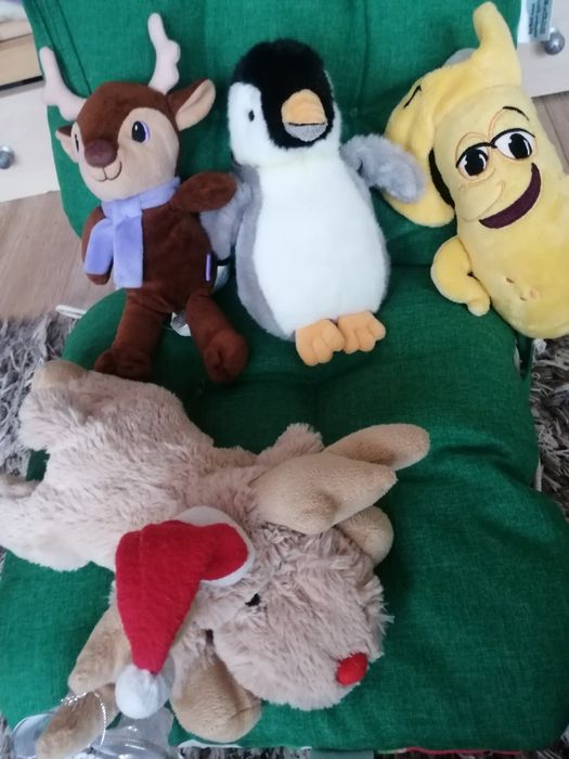 Симпатични плюшени играчки еленче, пингвин, банан, маймунка