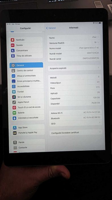 iPad Generația 7 (2019) – 128GB – Space Gray – Stare Foarte Bună
