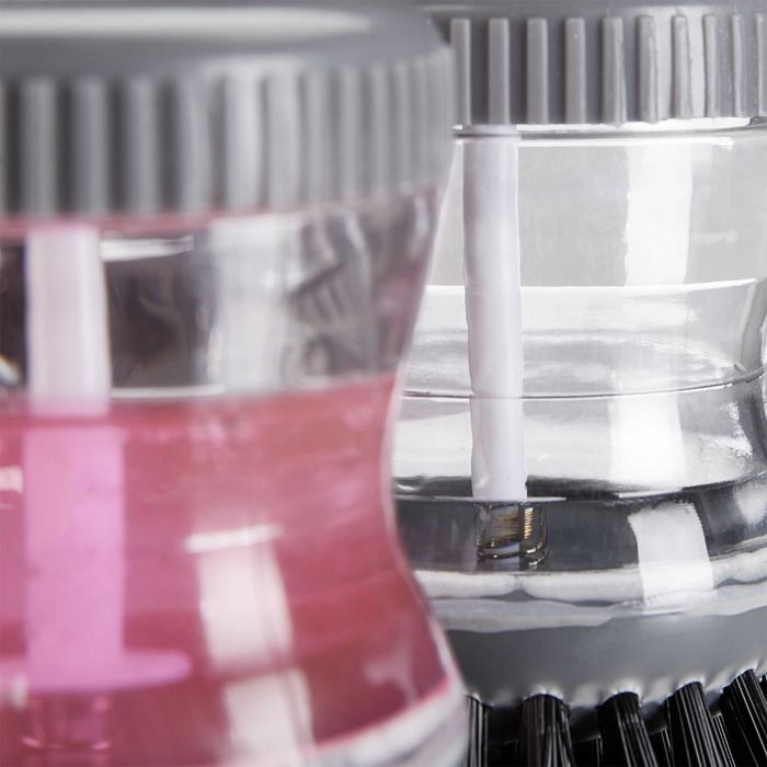 Perie de vase cu dispenser de detergent 60 ml cu peri duri gri