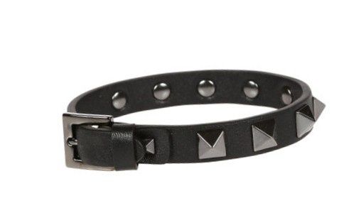 Valentino кожена гривна - Valentino Garavani Rockstud Leather and Ruthenium Bracelet - Black