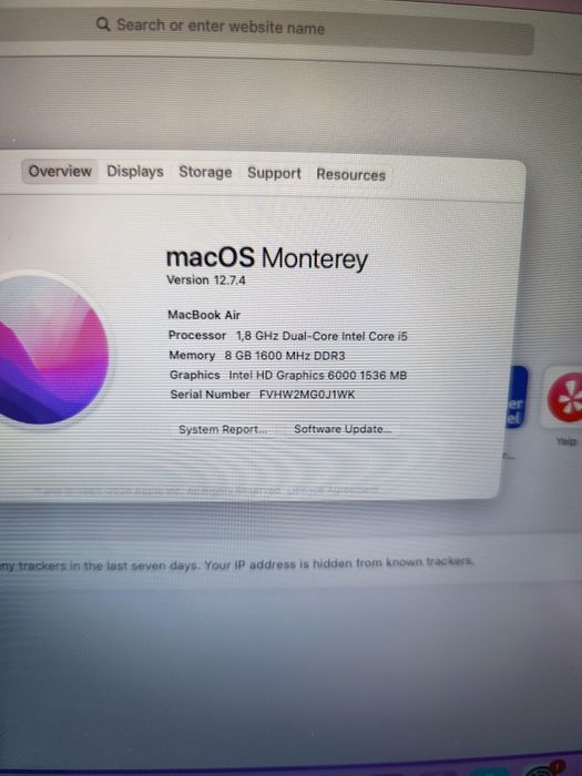 MacBook Air 13" 2018 1.8GHz 8GB RAM 121GB SSD A1466