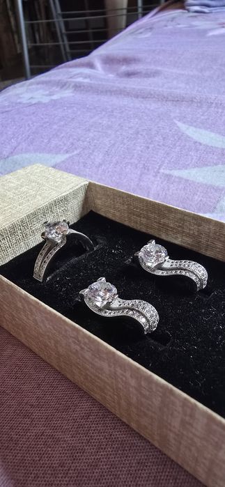 Серебряный комплект, серьги и кольцо