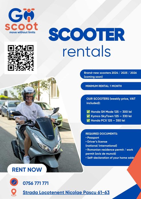 Scooter rentals / Închiriere scutere Honda Glovo Bolt Wolt | 300 lei