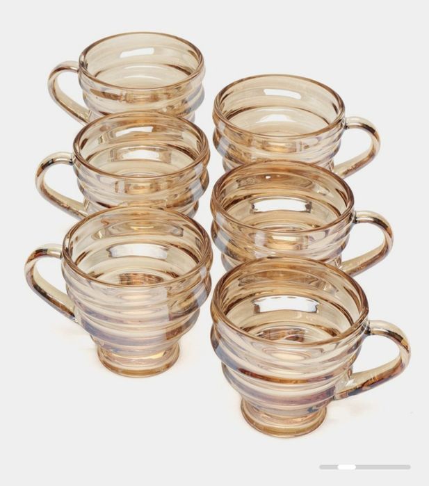 Чашки стеклянные 6штук в наличии золотистые