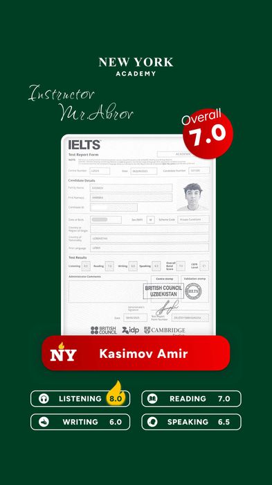 AQSHda o'qib kelgan IELTS 8.0 ustozdan ONLINE Ingliz tili va IELTS