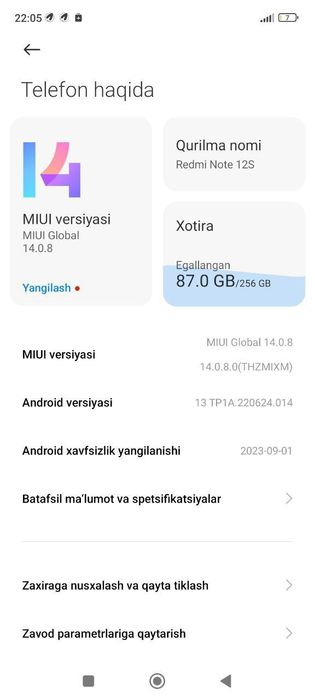 Xiomi not 12 s 8+8 gb ram 256 xotira