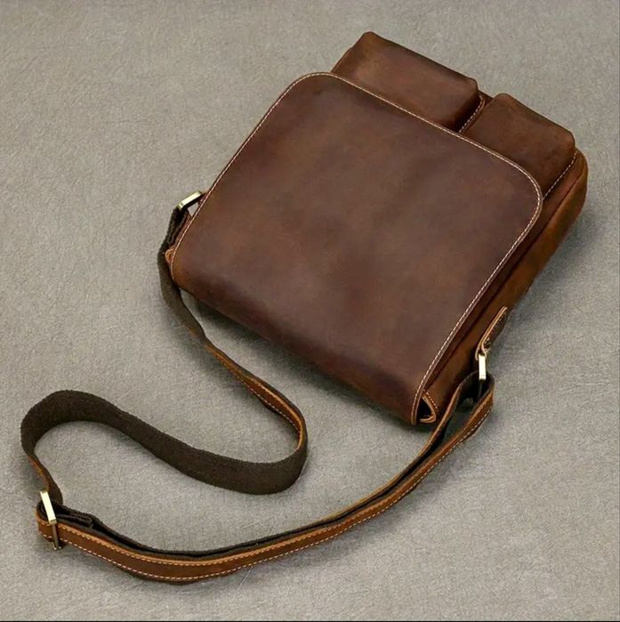 Мъжка дизайнерска чанта за през рамо/Премиум кафява Crazy Horse* кожа!