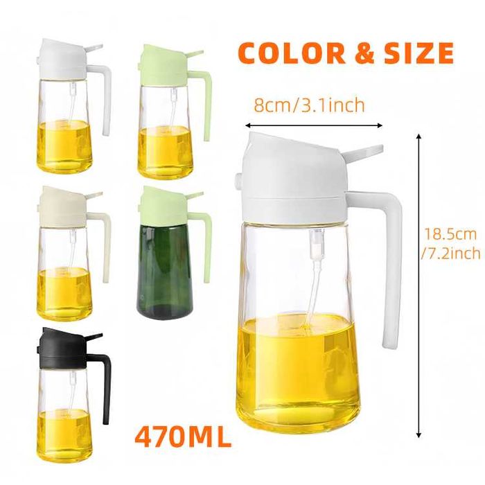 Стъклен оливерник 470 мл (16oz) – 2 в 1 употреба - спрей/оливерник