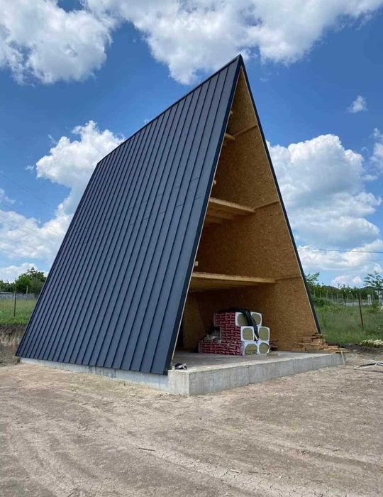 Casa, Cabana stil A-Frame, Foisoare si Terase din structura de lemn